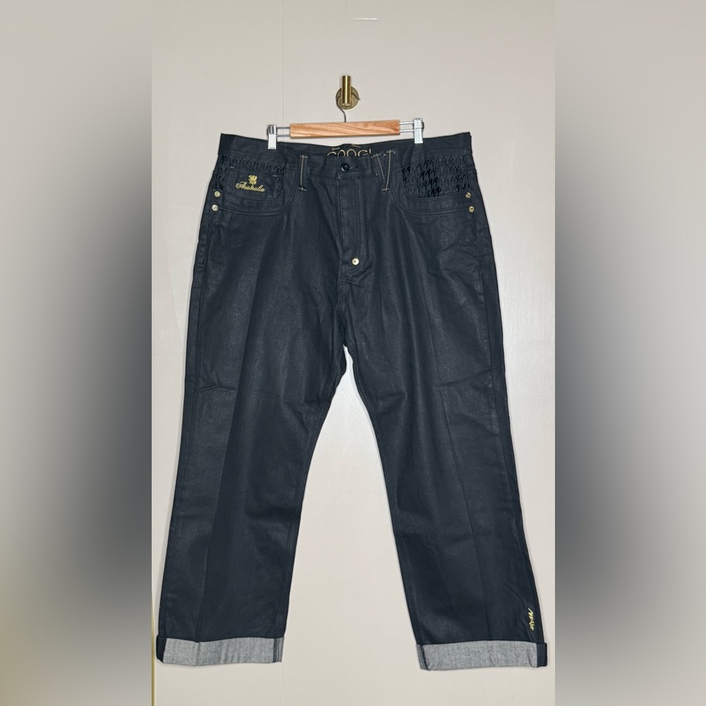 Coogi Jeans Black Embroidered Denim Pants Logo Streetwear‎ W40 L34